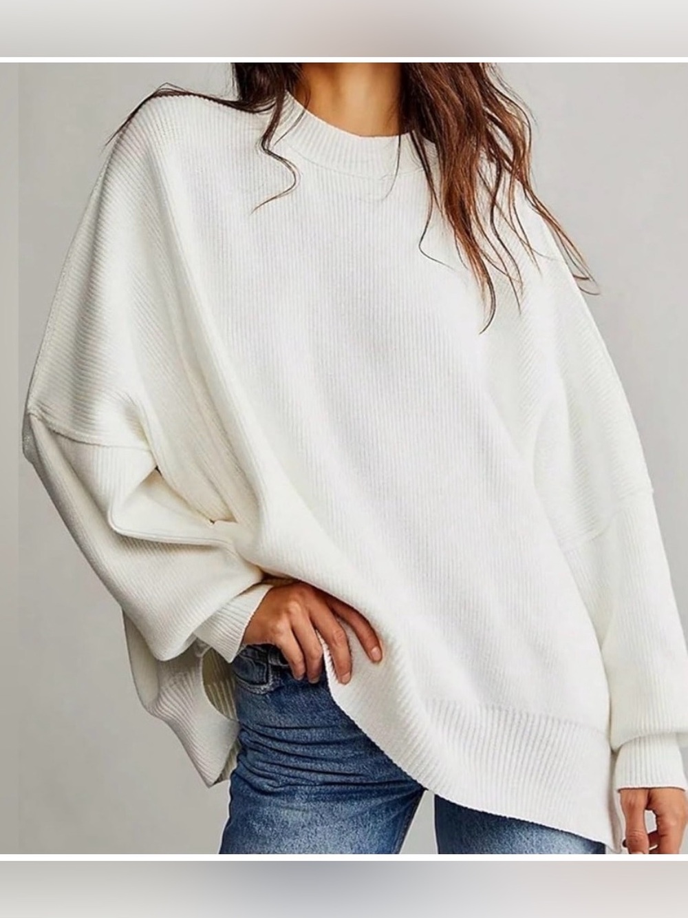 Aerie Oversized Women's White Ribbed Sweater - Casual Comfort